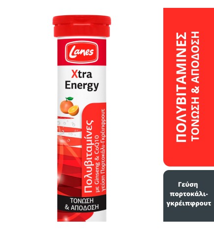 Lanes Xtra Energy - Αναβράζουσα πολυβιταμίνη για ενέργεια  και τόνωση με γεύση πορτοκάλι- γκρεϊπφρουτ