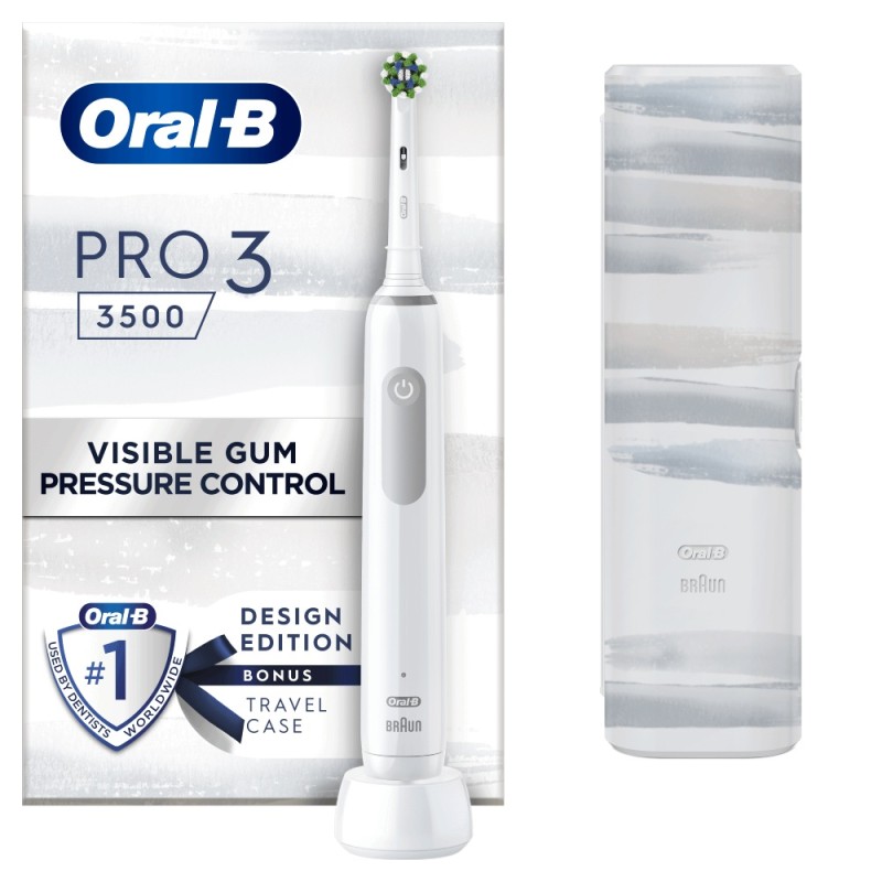 Oral-B Pro3 3500 Λευκή Ηλεκτρική Οδοντόβουρτσα Με Θήκη Ταξιδίου Design Edition